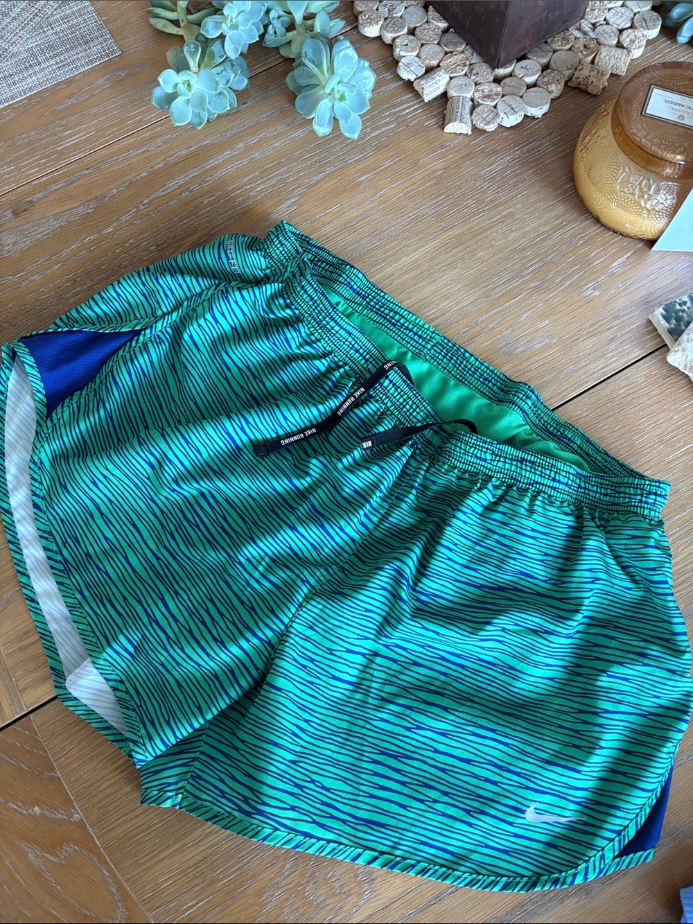 Nike Women’s Green & Navy Striped Run Shorts